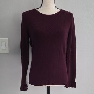 WHBM Deep Purple Long Sleeve Ruffle Cuffs Sweater Size Med One Owner No Flaws